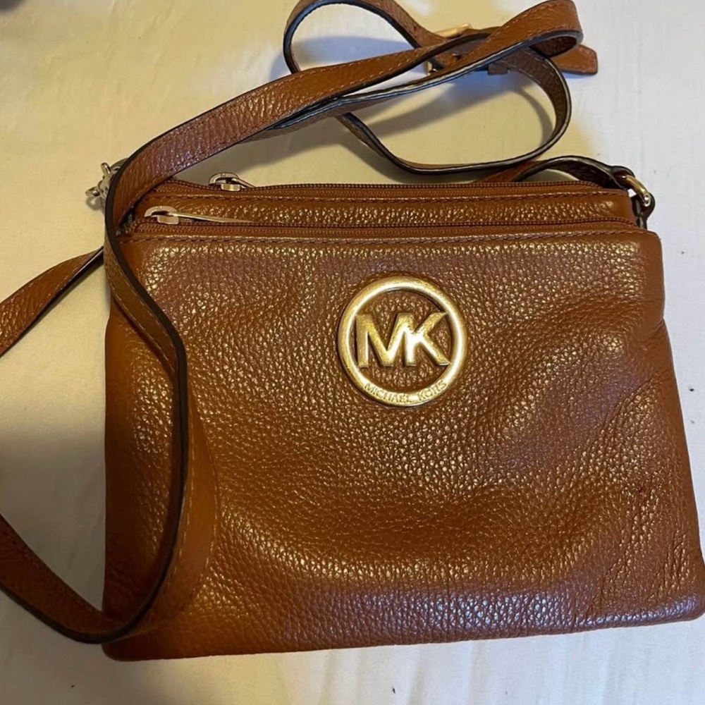 Michael Kors Tan Leather Crossbody Bag with Gold Accents